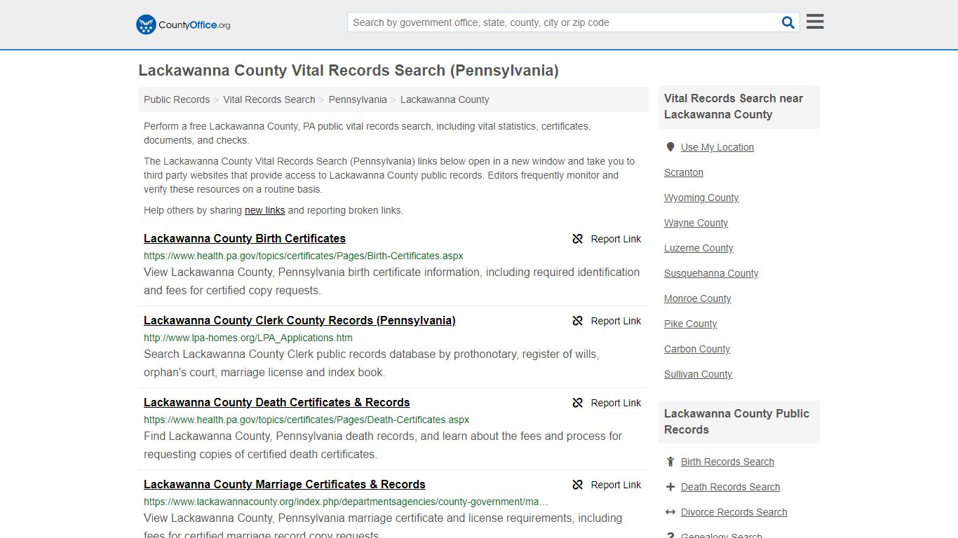 Vital Records Search - Lackawanna County, PA (Birth, Death ...