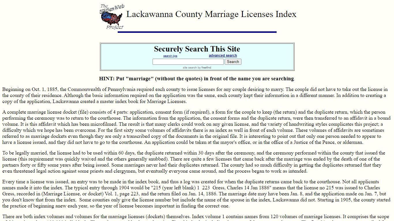 Lackawanna County Marriage License Index